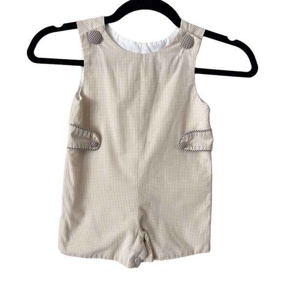 Stellybelly Other - Stellybelly Brown Gingham Plaid One Piece Button Closure Vintage Overalls Sz 12M